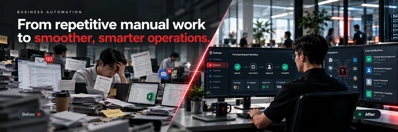 Before and after concept banner for Business Automation