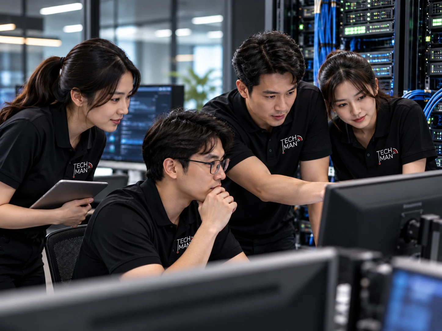 Techman team working together on a technical project