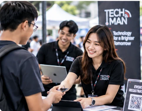 Techman event support team helping with registration and digital event operations