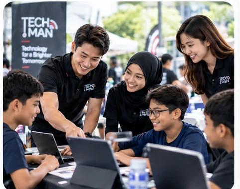 Techman team members mentoring youths through digital learning and collaboration