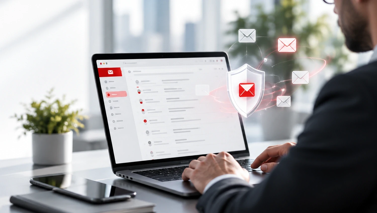 Business email and protection interface example; illustrative visual