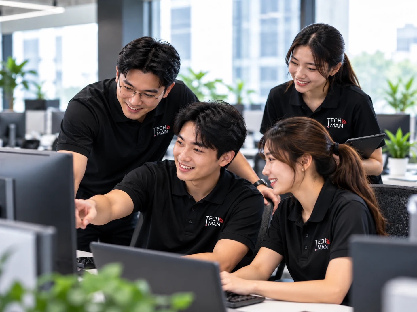 Illustrative Techman team discussing training and business technology